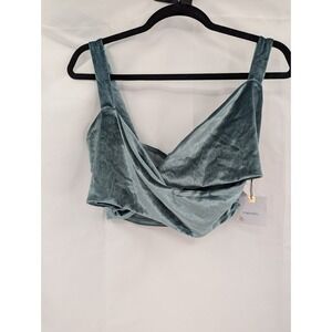 originality. Women's Teal Velvet Draped Crop Top Camisole Size L